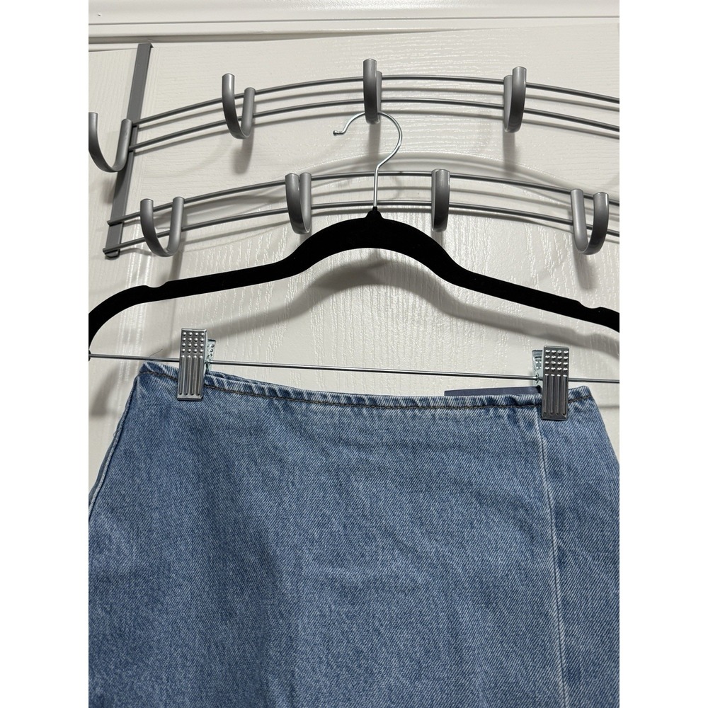 Pull & Bear Women S Light Wash Denim Mini Skirt Coastal Cowgirl Y2K Western Slit - Picture 3 of 14